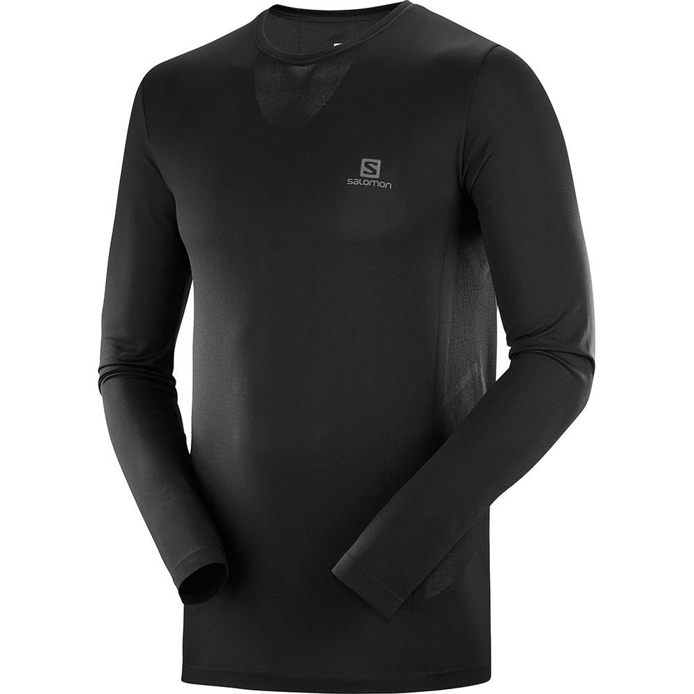 Salomon Israel SENSE LS M - Mens T shirts - Black (XTDO-80726)